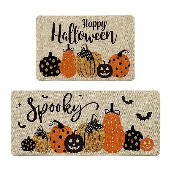 Eqslft Fall Kitchen Rugs Set of 2,Pumpkin Fallen Leaves Sunflower Autumn Thanksgiving Home Decor,Non- Washable Kitchen Mat,Low-Profile Kitchen Rugs for Floor