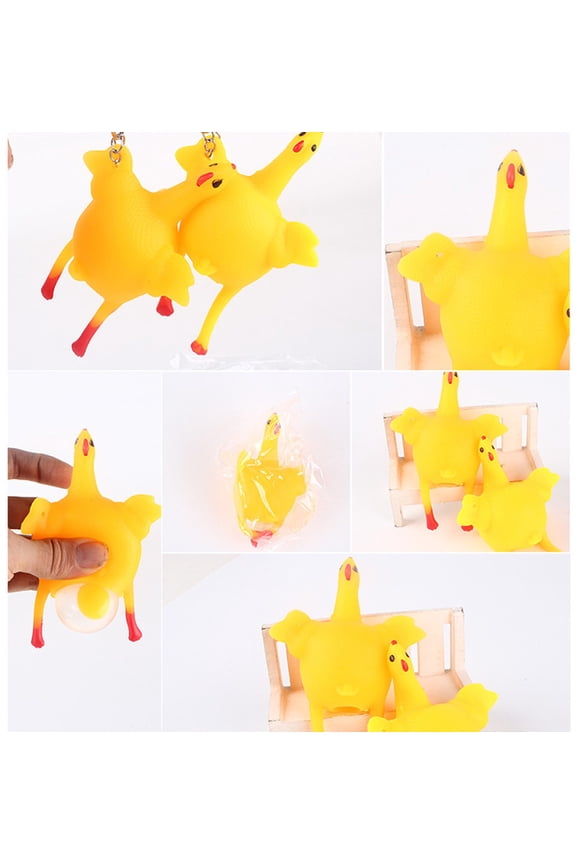 Funny Rubber Chicken and Egg Tool Prop Stress Relief Keychain Novelty Laying Egg Chicken Stress Relief for Adult Venting Anger,Releasing Stress