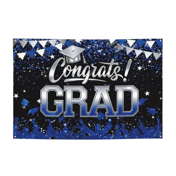 Eqslft Graduation Backdrop Decorations 2026 - Blue and Silver Graduation Backdrop Banner for Class of 2026, Graduate Congrats Grad Background Photo Backdrop 71x43 in