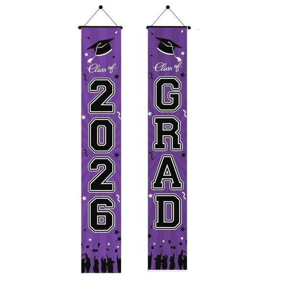 Eqslft Graduation Decorations 2026 Purple Set, Congrats Grad Decor Set with Banner Backdrop Porch Sign,Hanging Swirls Honeycomb Centerpieces Balloons for Grad Party Decorations