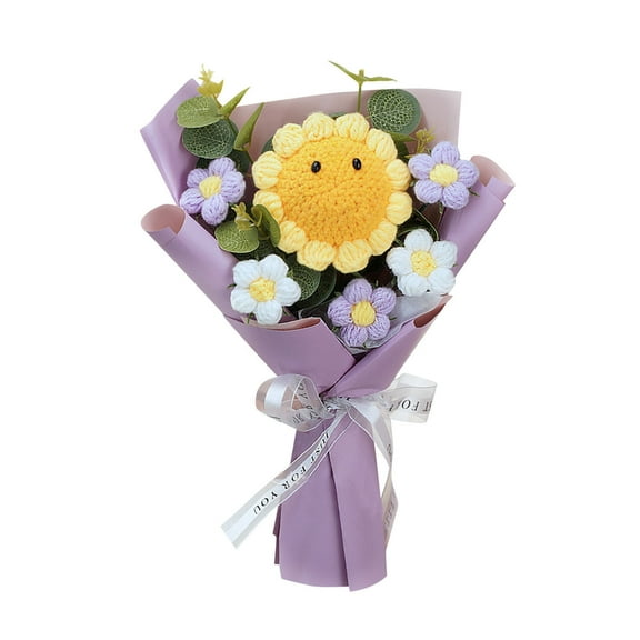 Eqslft Handmade Crochet Flower Bouquet,Wool Weaving Flowers with Sunflower Suitable for Family Table Decoration,for Girlfriend Mother