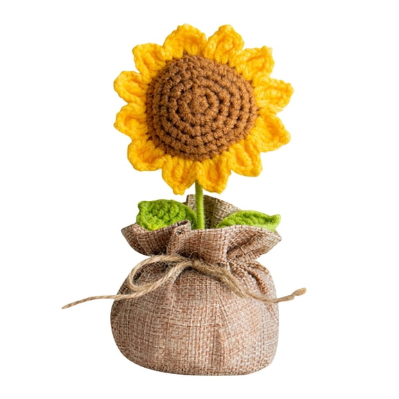 Eqslft Handmade Crochet Mini Potted Sunflower Apprarance Home Decoration Knitted Desktop Ornament For Desk Bedroom Balcony