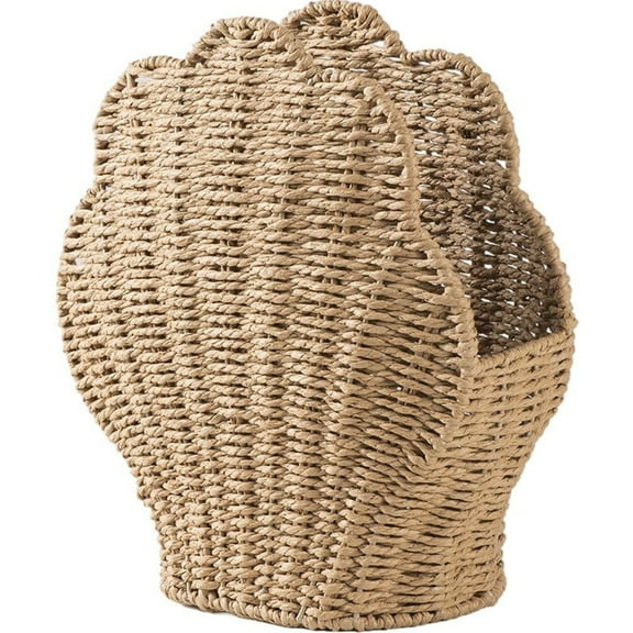 Eqslft Handwoven Rattan Seashell Storage Basket, Decorative Coastal Organizer for Towels, Books, and Bathroom Essentials, Rustic Nautical Shell-Shaped Bin,