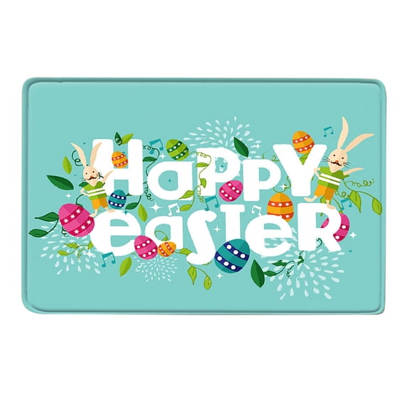Eqslft Happy Easter Eggs Entrance Door Mat, Spring Bunny Ears Low Profile Tradition Decor Welcome Mat, Non- Carpet Rugs Floor Mat Decorative for Home