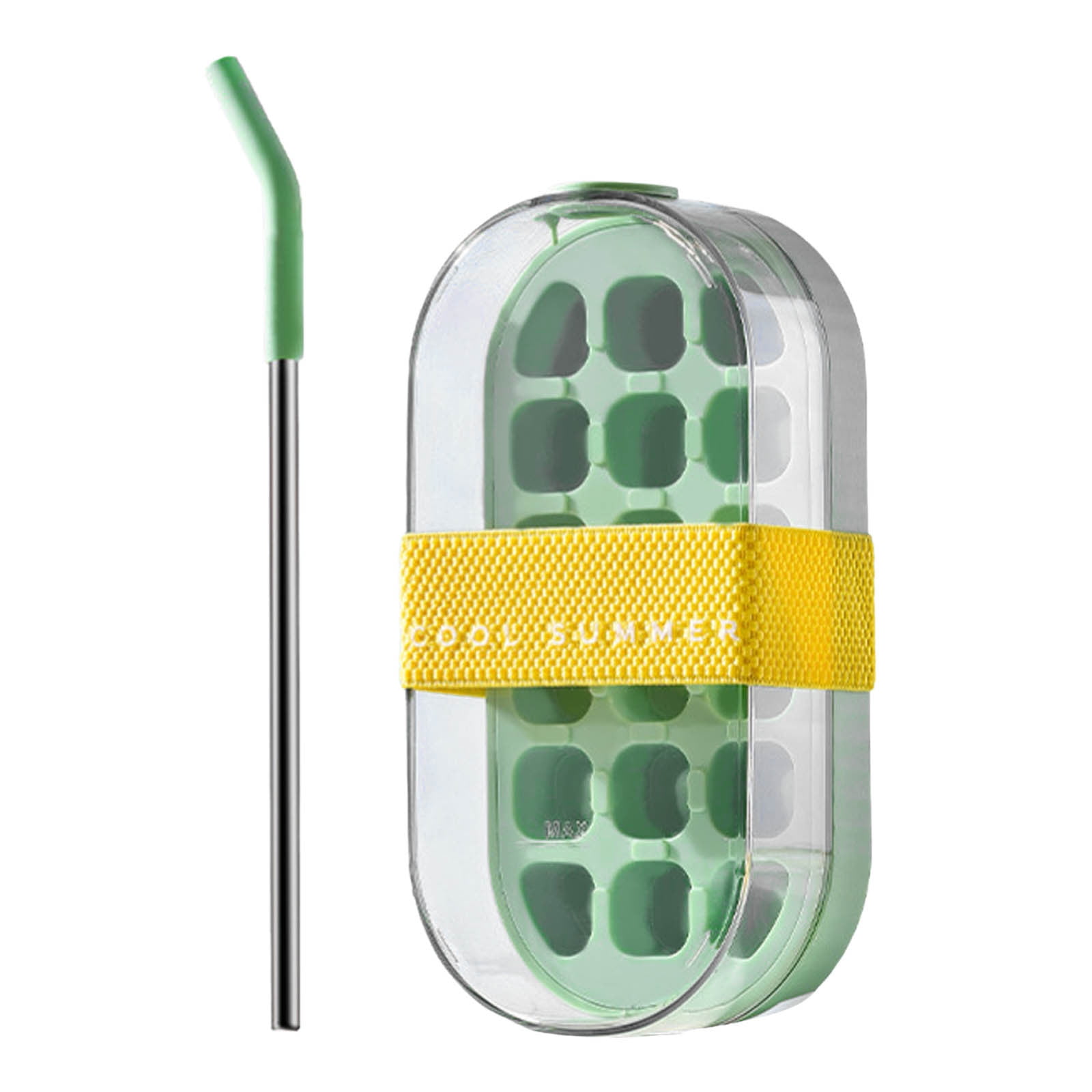 Eqslft Ice Cube Bottle, 2 in 1 Touch Free Ice Cube Tray Water Bottle Come With Reusable Straw Tray Easy To Take Ice By Pressing Suitable For Coffee Juice Drinks