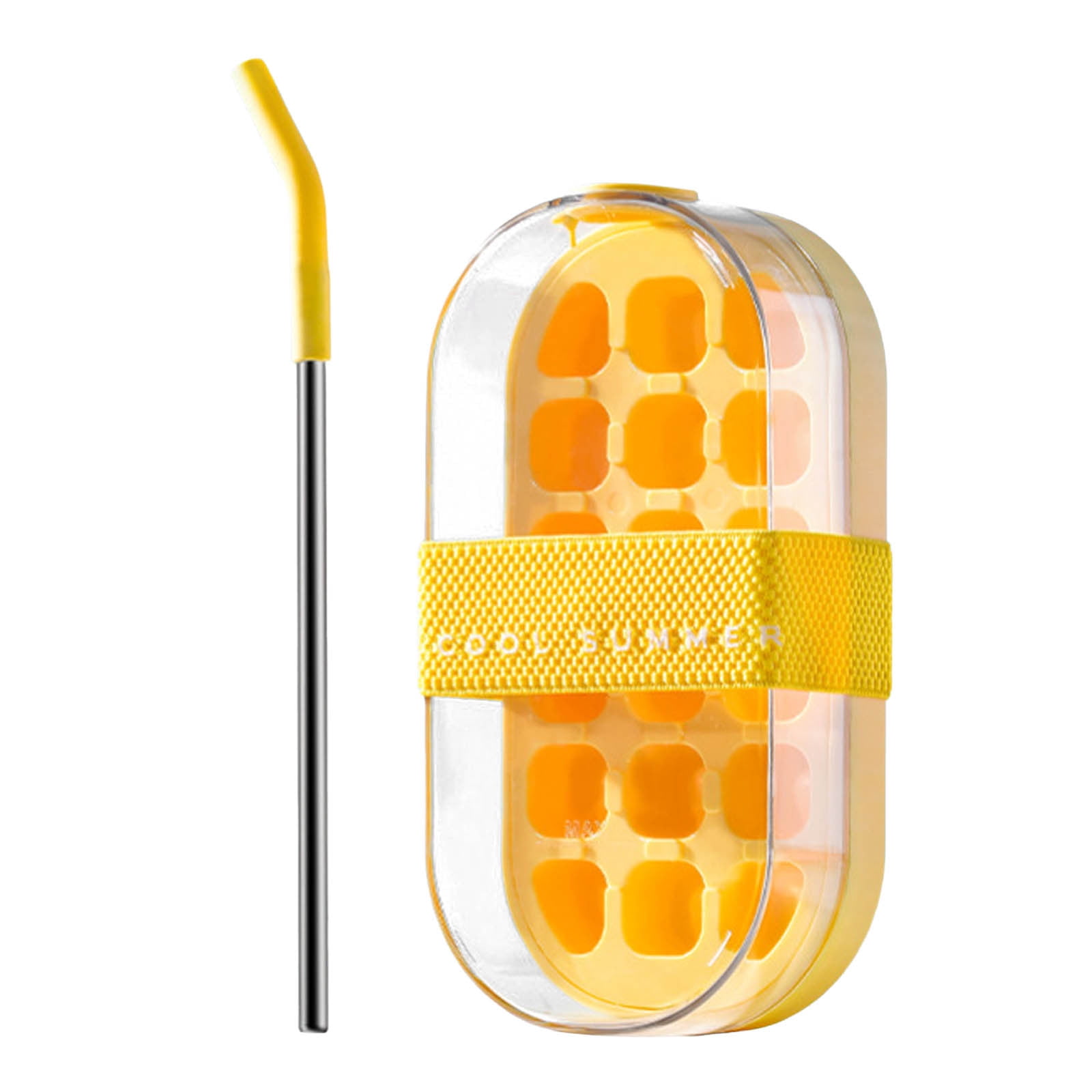 Eqslft Ice Cube Bottle, 2 in 1 Touch Free Ice Cube Tray Water Bottle Come With Reusable Straw Tray Easy To Take Ice By Pressing Suitable For Coffee Juice Drinks