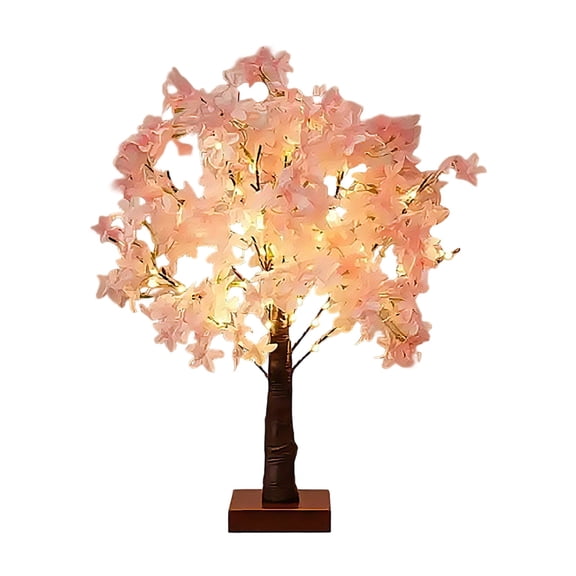 Eqslft Lighted Cherry Blossom Tree LED Artificial Trees for Decoration Inside, Light up with Flower for Home Wedding Party Festival Decor, 24 Inch