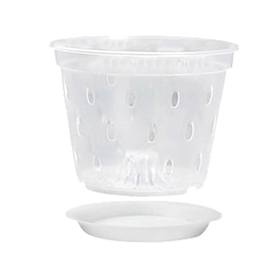 Eqslft Orchid Pot, 1 Pack 5 Inch Orchid Pots with Holes and Saucers, Clear Plastic Flower Plant Pot for Indoor Outdoor Plants, Slotted Orchids Planter