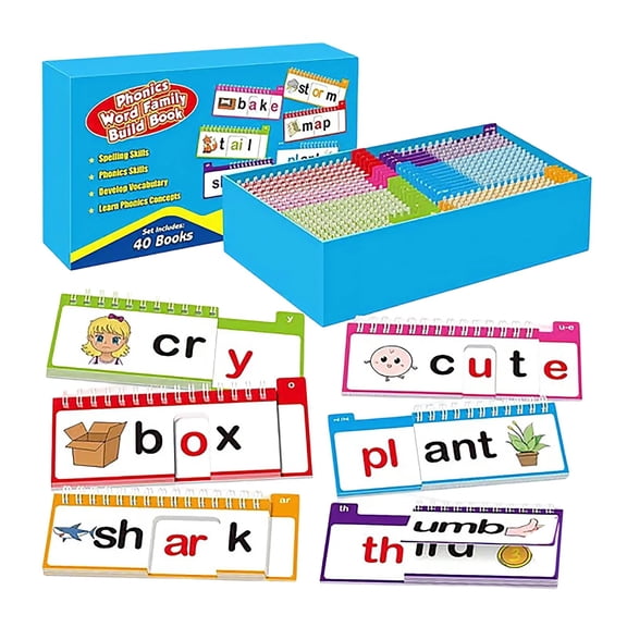 Eqslft Phonics Word Family Build Book,Activity Books, Interactive Spelling & Reading Flash Cards, Educational Phonics Learning Tool for Preschool, Kindergarten & Homeschool