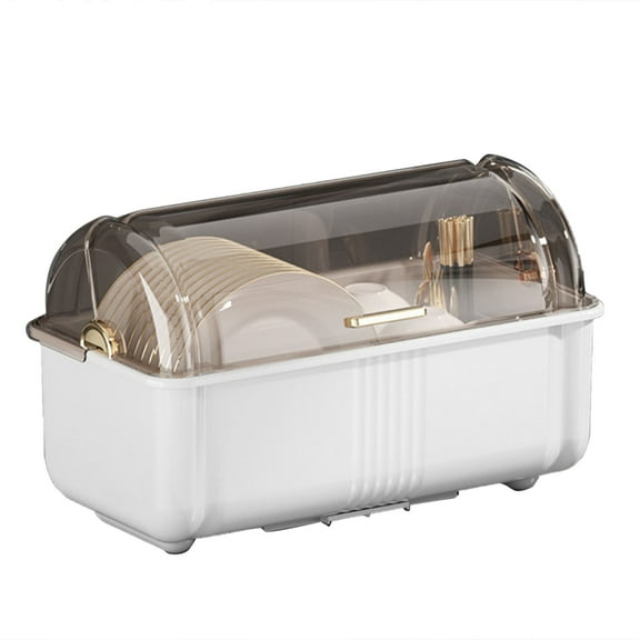Eqslft Plastic Dish Drying Rack, Bottle Dryer Holder with Cover Lid and Removable Drainboard, Kitchen Dish Drainer Bowl Drying Box for Kitchen
