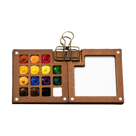 Eqslft Portable Sketchbook Palette, Wooden Mini Paint Palette with Clips, Travel Watercolor Mixing Tray Box with Lid for Gouache, Acrylic Paint