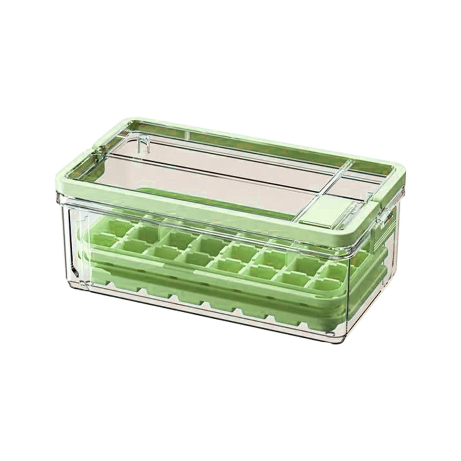 Eqslft Press-Type Ice Cube Tray with Storage Bin & Lid, One-Button Release Silicone Ice Mold, Leak-Proof Ice Cube Maker Container, for Freezer, Cocktails, , Drinks