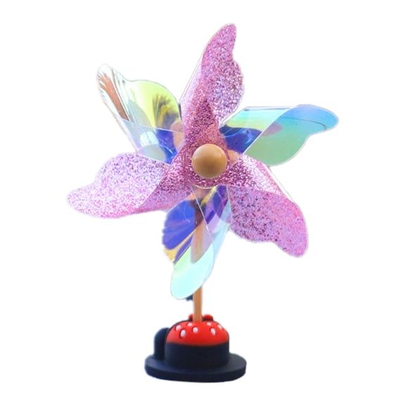 Eqslft Reflective Car Windmill Ornament, 4Inch Anti-Bird Scare Pinwheel, Colorful Spinning Windmill with Suction Cup Base, for Car Dashboard Decoration & Bird Repellent
