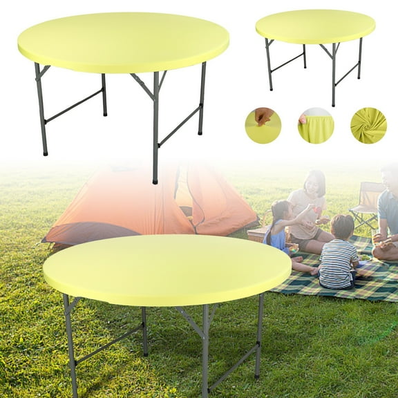 Eqslft Round Elastic Fitted Tablecloth, Windproof Polyester Table Cover, Scratch Resistant and Washable Table Cloth for Folding Tables, Picnic, Camping, Party