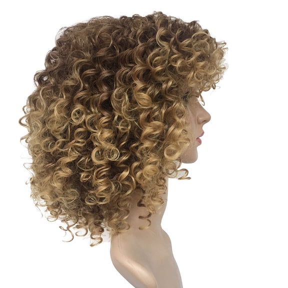 Eqslft Short Big Bouffant Curly Wigs for Women Synthetic Heat Resistant Fiber Hair Pieces with Wig Cap (Light Brown Auburn Blonde Mixed)