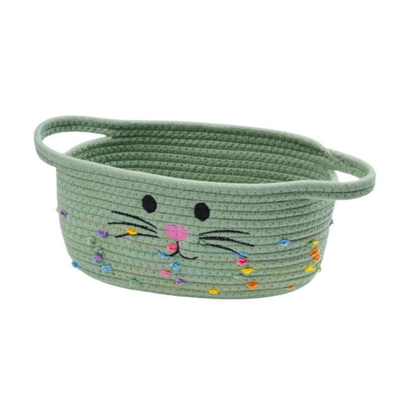Eqslft Small Woven Storage Basket with Handle, Cute Cotton Rope Bunny Baskets for Gift Empty, Storage Basket for Toy Organizer