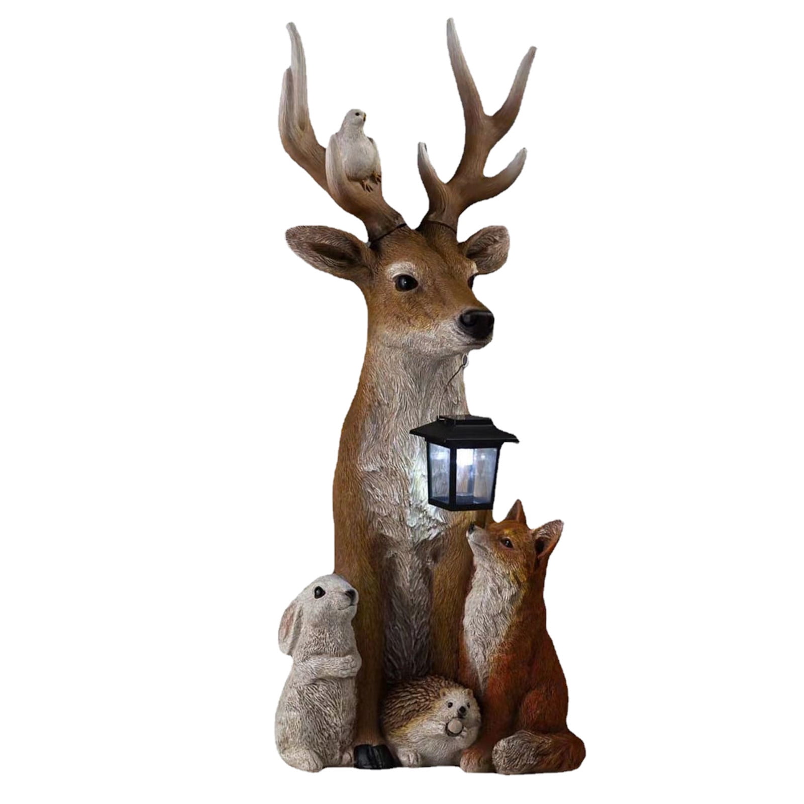Eqslft Solar Powered Deer Garden Statue, Resin Forest Animal Figurine with LED Light, Outdoor Yard Decor for Patio, Lawn, Garden Ornament