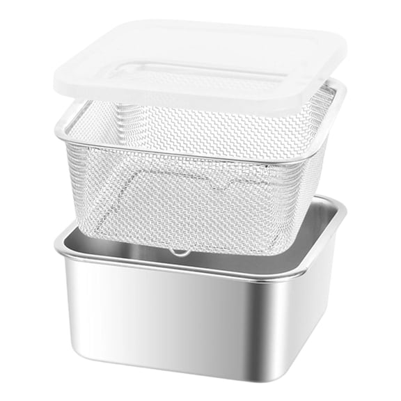 Eqslft Square Colander Set,with PE Lid,Storage Container,Prep,Tofu Drainer,Shellfish Drainer,Back of House Preparation,Refrigerator Storage,Picnic Party (2500ML)