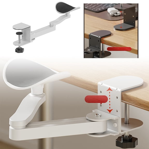 Eqslft Universal Clamp-on Adjustable Arm Rest, Ergonomic 360 Rotating Elbow Rest Pad for Desk,Desk Arm Support for Thicker Desktop