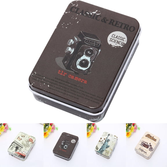 Eqslft Vintage Metal Tin Box Gift Card Holder Rectangular Tinplate Box Containers,Travel Cosmetic Case Organizer Storage Cartoon Tinplate storage