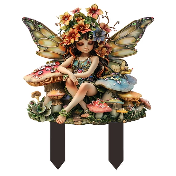 Eqslft Whimsical Fairy Garden Stakes, Acrylic Fairy Garden Bohemian Vintage Fairy Outdoor Statue,for Flower Bed, Patio, and Garden Accent