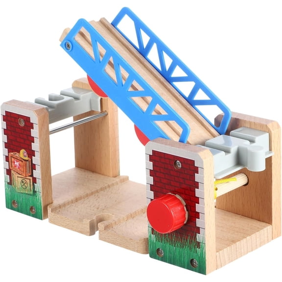 Eqslft Wooden Train Track Crossing Bridge Accessory, Manual Lifting Railway Drawbridge Building Block, Compatible Wooden Train Track Expansion Part, Early Educational Toy