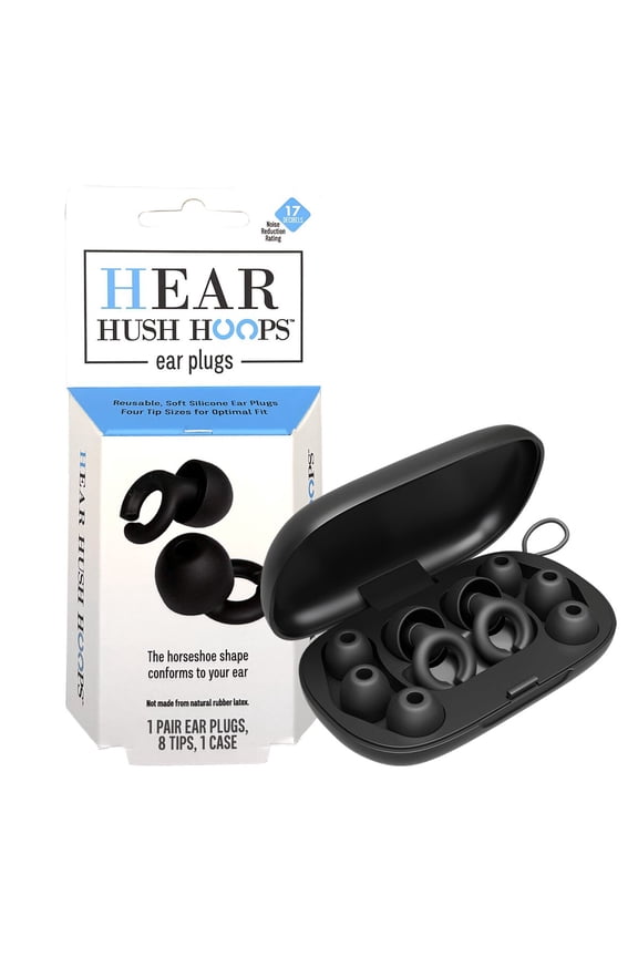 Reusable Soft Silicone Ear Plugs, 17dB Noise Reduction Rating, Case Included, Black