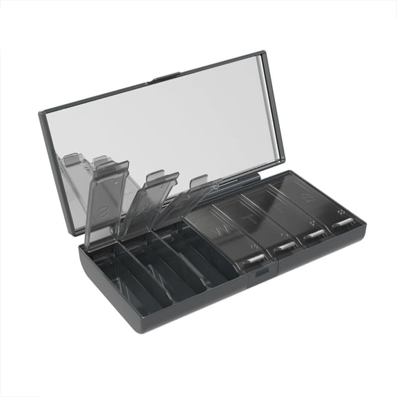 Equadose Compact Weekly Pill Organizer with Mirror, Slim 7-Day Pill Case, Travel Pill Box for Purse, Small Daily Medication Organizer, Black
