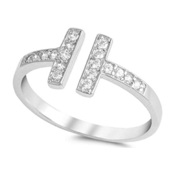 Equal Cubic Zirconia Designer Ring Sterling Silver 925