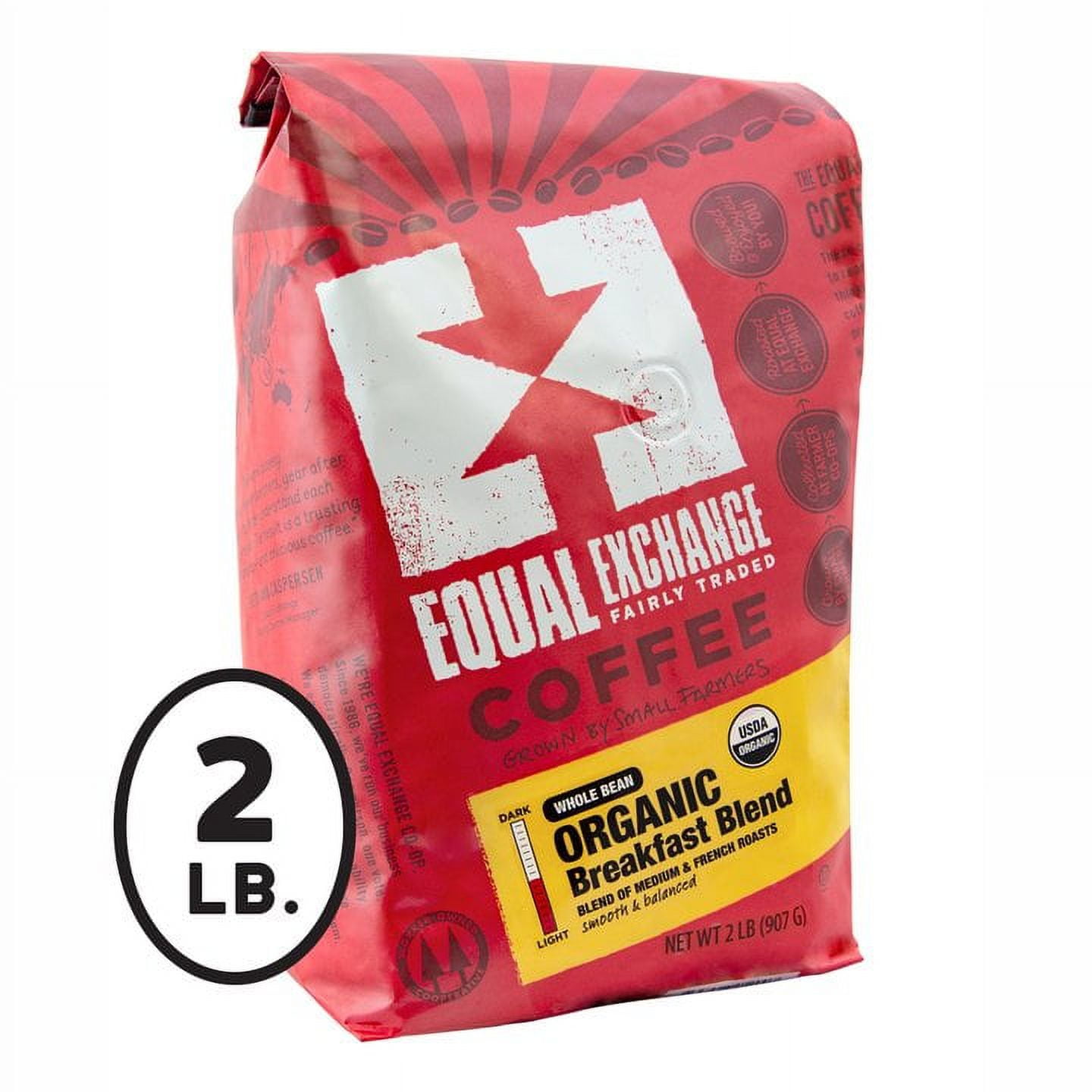Equal Exchange Organic Breakfast Blend Whole Bean Coffee, Medium Roast, 32 Ounce Bag