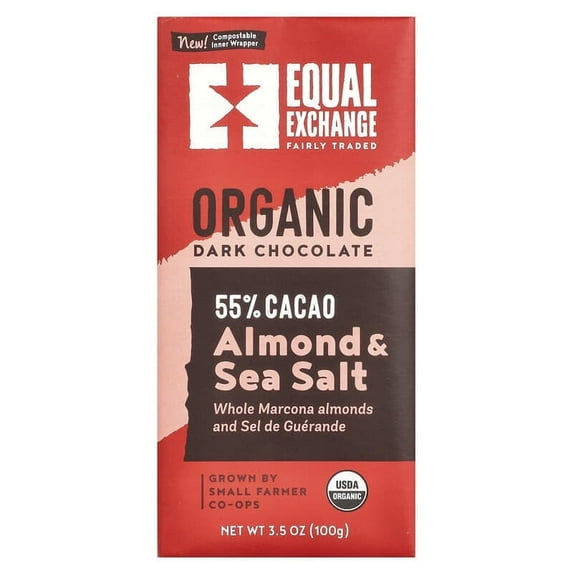 Equal Exchange, Organic Dark Chocolate, Almond & Sea Salt, 3.5 oz Pack of 2