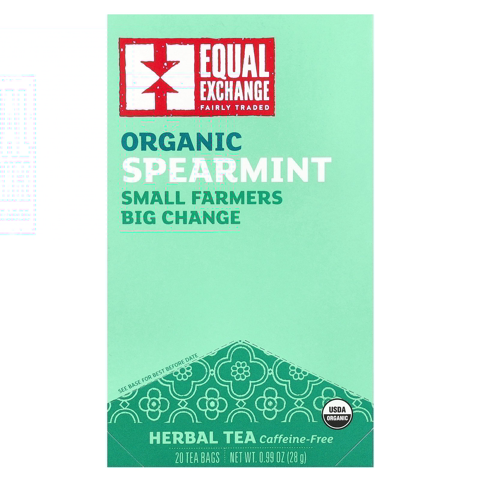 Equal Exchange Organic Spearmint, Herbal Tea, Caffeine-Free, 20 Tea Bags, 0.99 oz (28 g)
