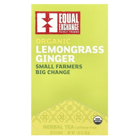 Equal Exchange Organic Lemongrass Ginger, Herbal Tea, Caffeine-Free, 20 Tea Bags, 1.05 oz (30 g)