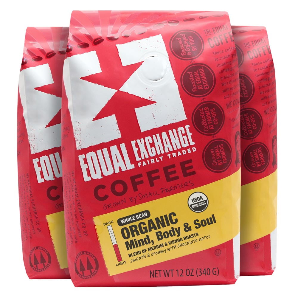 Equal Exchange Organic Mind Body Soul Whole Bean Coffee, 36 Ounce (Pack of 3 x 12oz Bags)