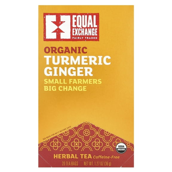 Equal Exchange Organic Turmeric Ginger, Herbal Tea, Caffeine-Free, 20 Tea Bags, 1.27 oz (36 g)