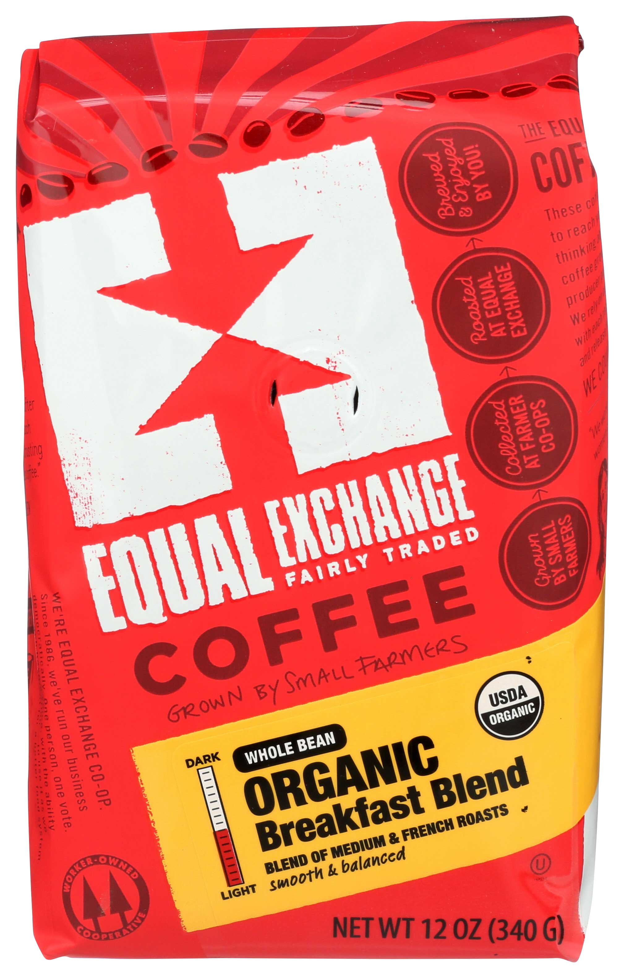 Equal Exchange Organic Whole Bean Breakfast Blend Coffee, 12 Ounce -- 6 per case.