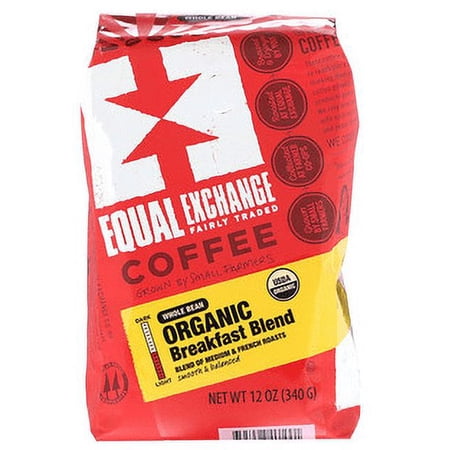 Equal Exchange Organic Whole Bean Coffee - Breakfast Blend - Case of 6 - 12 oz.