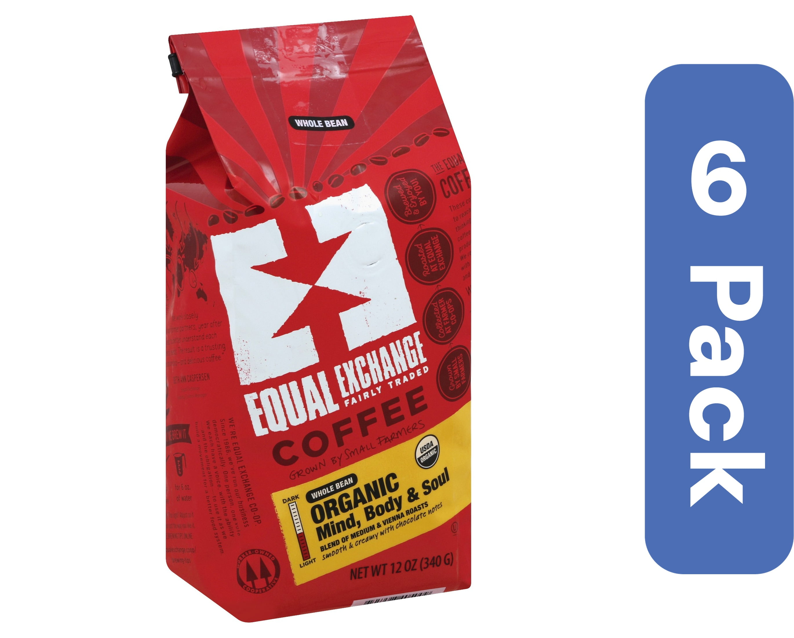 Equal Exchange Whole Bean Mind Body Coffee Organic 12 oz (Pack Of 6 ...