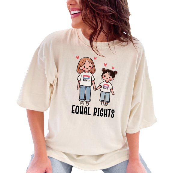 Equal Rights Family Matching Shirts, Cute Equality T-Shirts, Mom and Daughter Collection, Unique Hand Drawn Design, Empowering Message Tee, Ivory Comfort Colors T-Shirt, 3XL