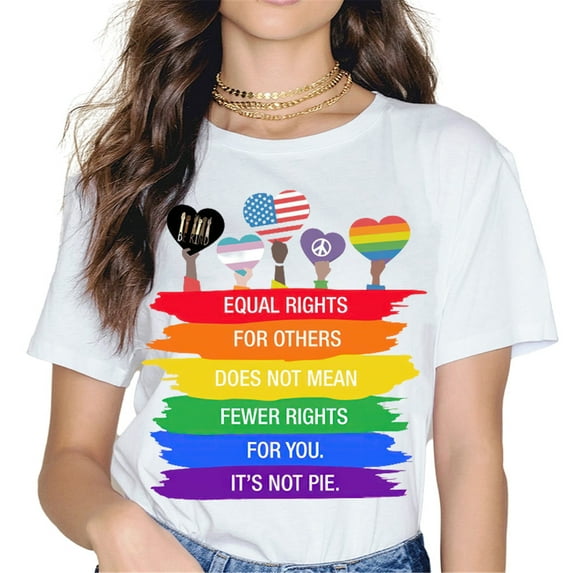Equal Rights Pride Month LGBTQ Lesbian Gay Women Rainbow T-Shirt Tops Graphics Casual Crew Neck Shirts Gift Tee White 3X-Large