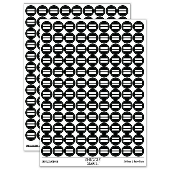 Equal Sign Math Symbol 200+ Round Stickers - Black - Gloss Finish - 0.50" Size