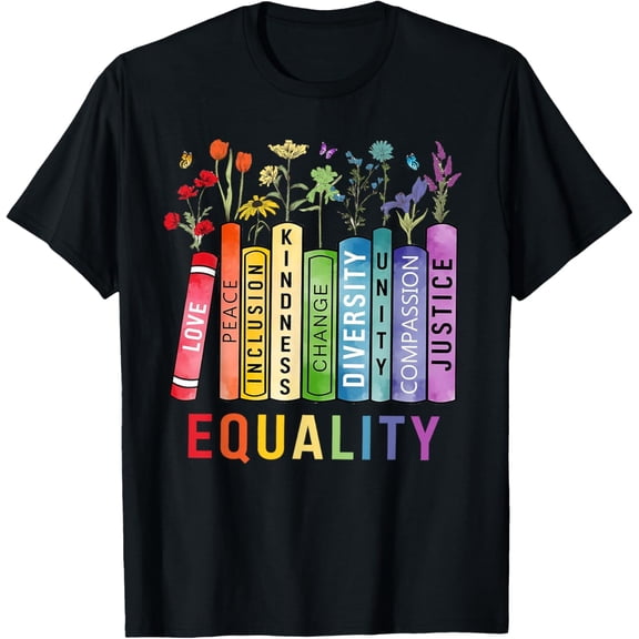 Equality Books Peace Love Compassion LGBT Gay Lesbian Pride T-Shirt Tops Tee
