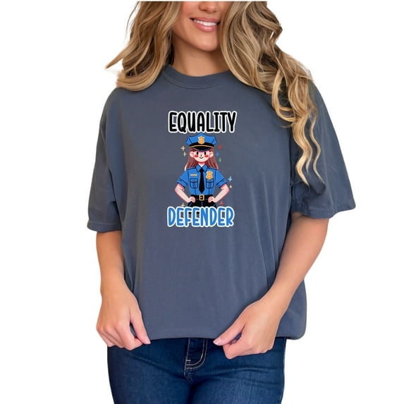 Equality Defender T-Shirt, Law Enforcement Inspired Tee, Police Officer Appreciation Shirt, Equality Advocate Graphic Top, Denim Comfort Colors T-Shirt, Large