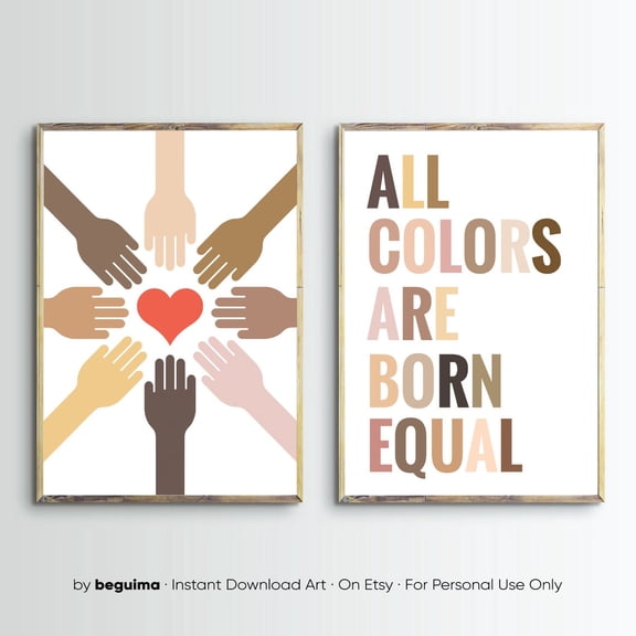 Equality Inclusion Diversity Educational Teacher Wall Art Set 2 Stretched Canvas 16x24