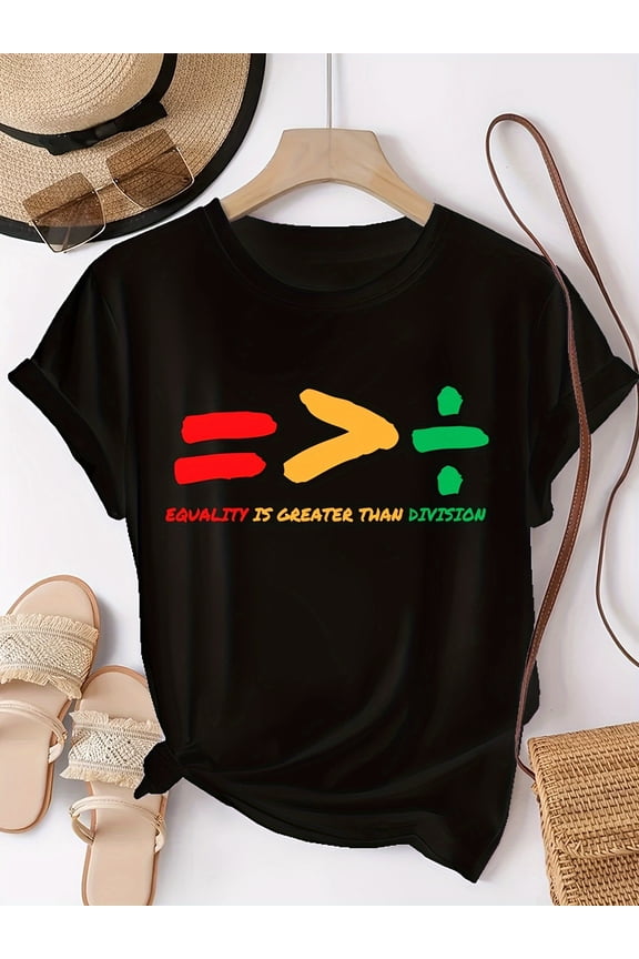 Equality Is Greater Than Division Graphic Tee Inspirational Social Justice Black T-Shirt Retro Unity Human Rights Apparel