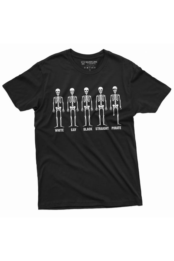 Equality Skeleton Tee Shirt White Gay Black Straight Pirate Halloween Funny Tee (Large Black)