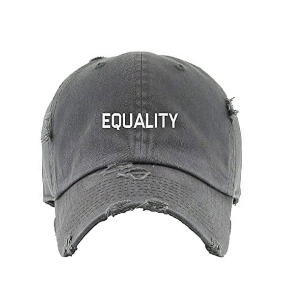Equality Vintage Baseball Cap Embroidered Cotton Adjustable Distressed Dad Hat Dark Grey