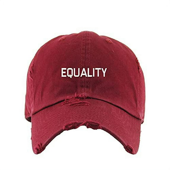 Equality Vintage Baseball Cap Embroidered Cotton Adjustable Distressed Dad Hat Maroon