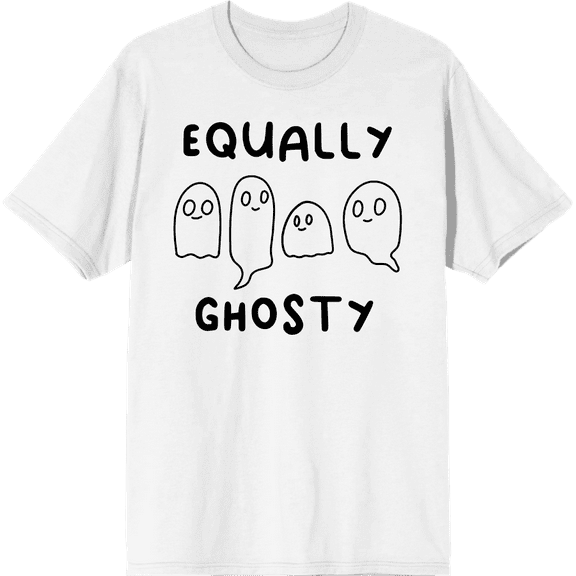 "Equally Ghosty" Kids Halloween Cartoon Ghosts Adult White Crew Neck Short Sleeve Tee-XS