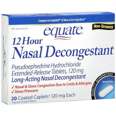 Equate: 12 Hour Non-Drowsy Long-Acting Caplets Nasal Decongestant, 24 ct